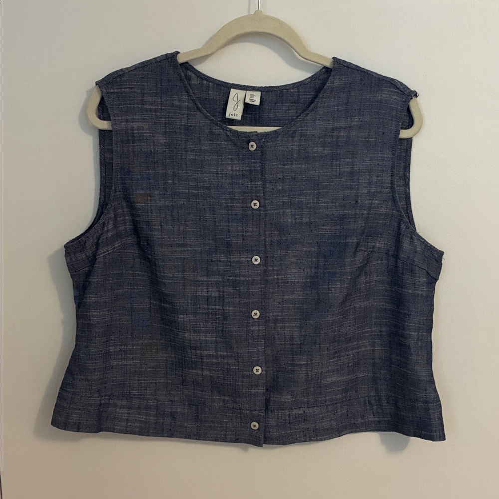 Joie Chambray Linen Blend Sleeveless Blue Button Down Layer Boxy Lightweight